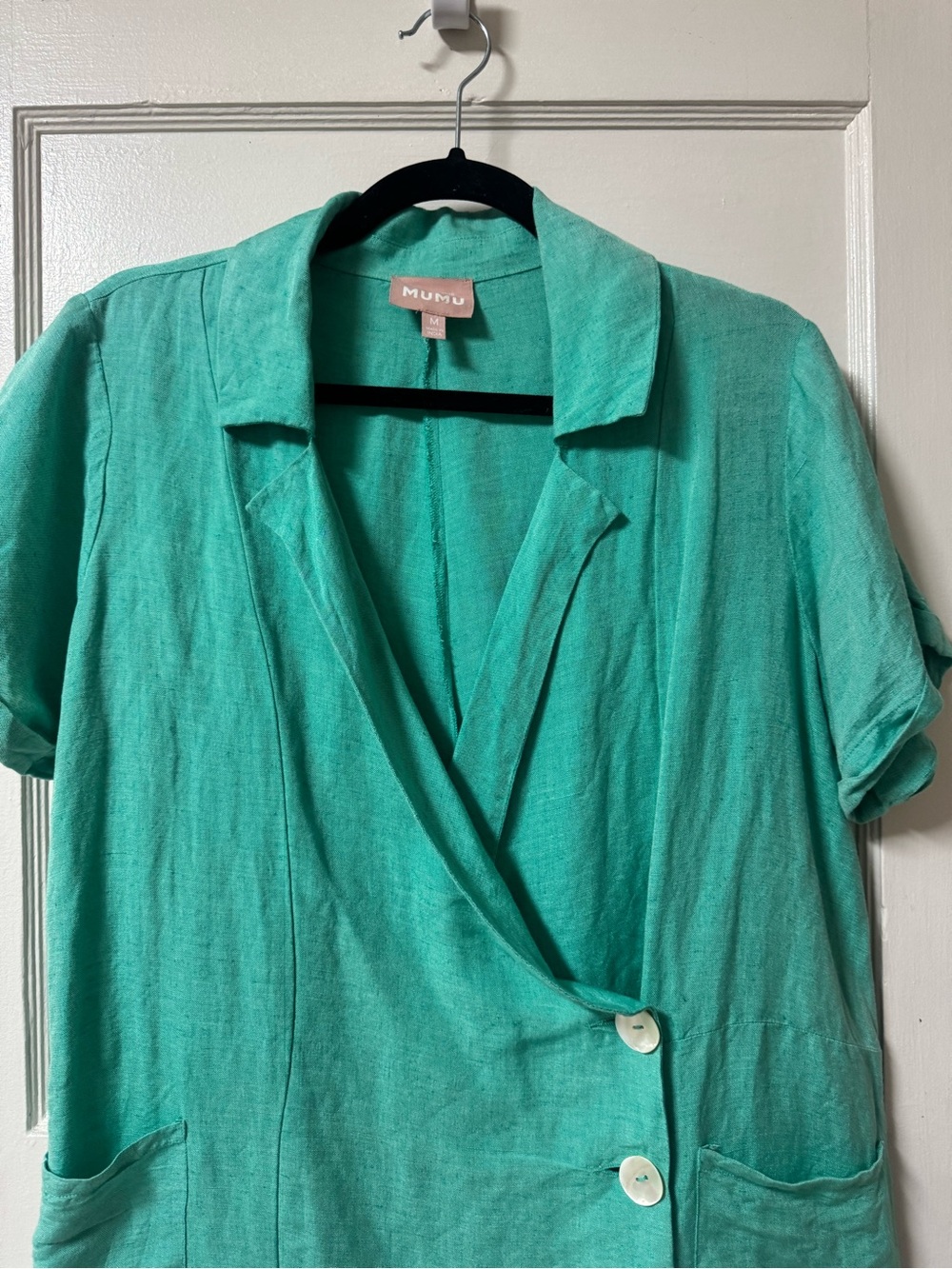 SHOW ME YOUR MUMU Bicoastal Blazer Romper in Linen Blend Seafoam Size Medium - Picture 7 of 13